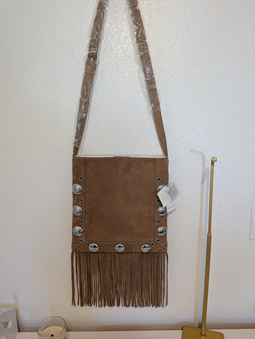 Boho Suede Fringe Coachella Hippie Vibe Large Crossbody Bag Nwt